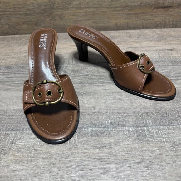 Franco Sarto Brown Leather Heeled Slides with Buckle Accent Women's Size 10 - Picture 5 of 6